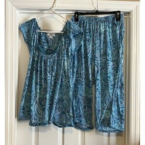 Women's Plus Size 14-16 Capri Pajama Set ~ Turquoise Paisley design~ PLUS Size